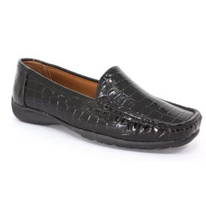 Black Croc Embossed Slip On Loafers- NEW SIZES